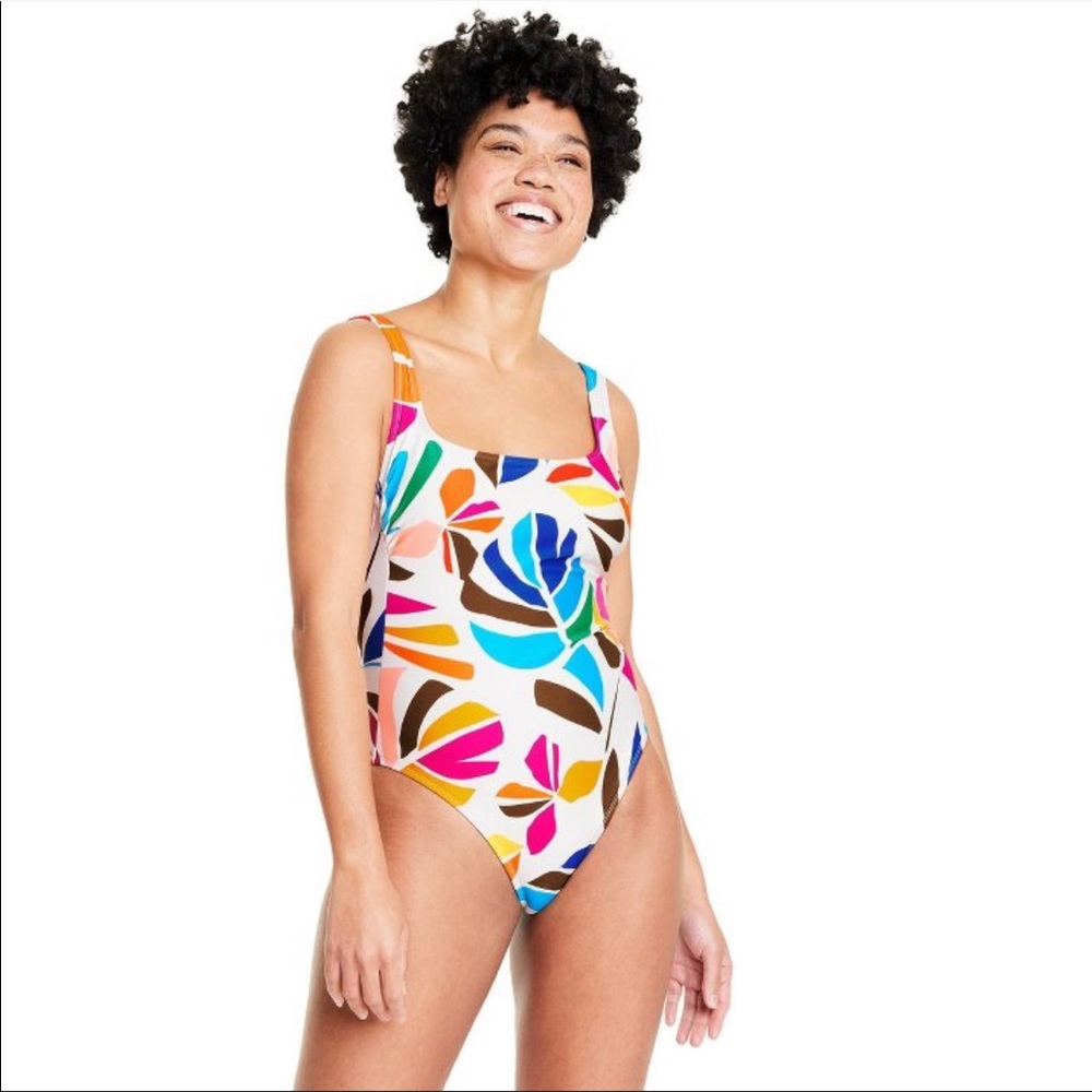NWOT Tabitha Brown for Target Brown Botanical Print Lowback One Piece Swimsuit